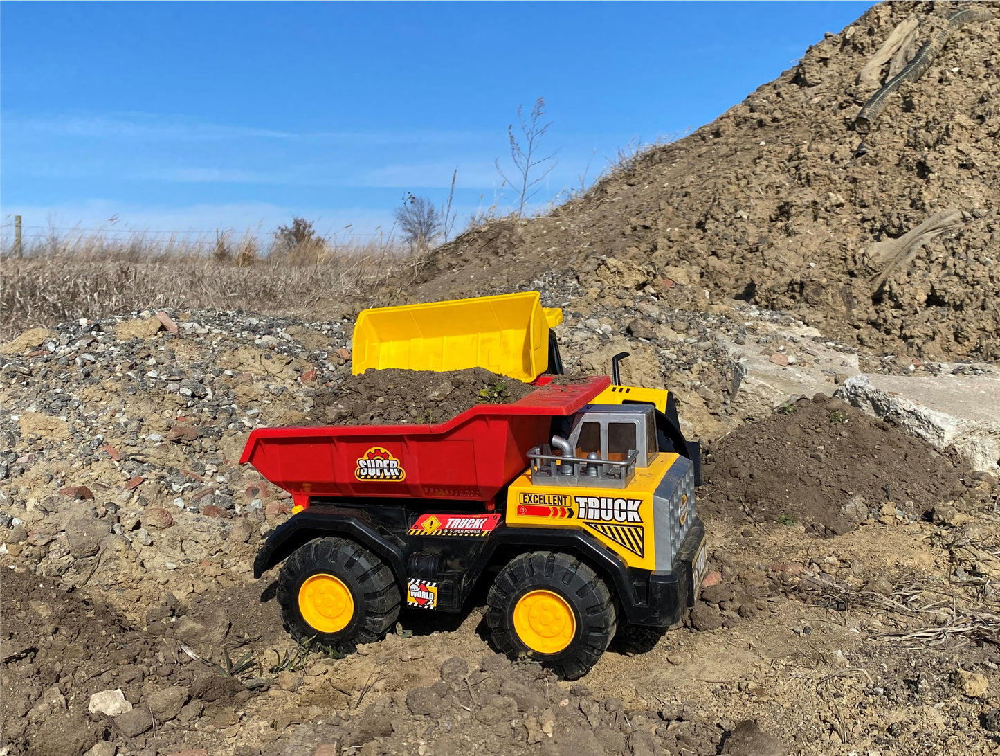 Big Dump Truck, Red and Yellow 16 inch Offroad Dump Truck